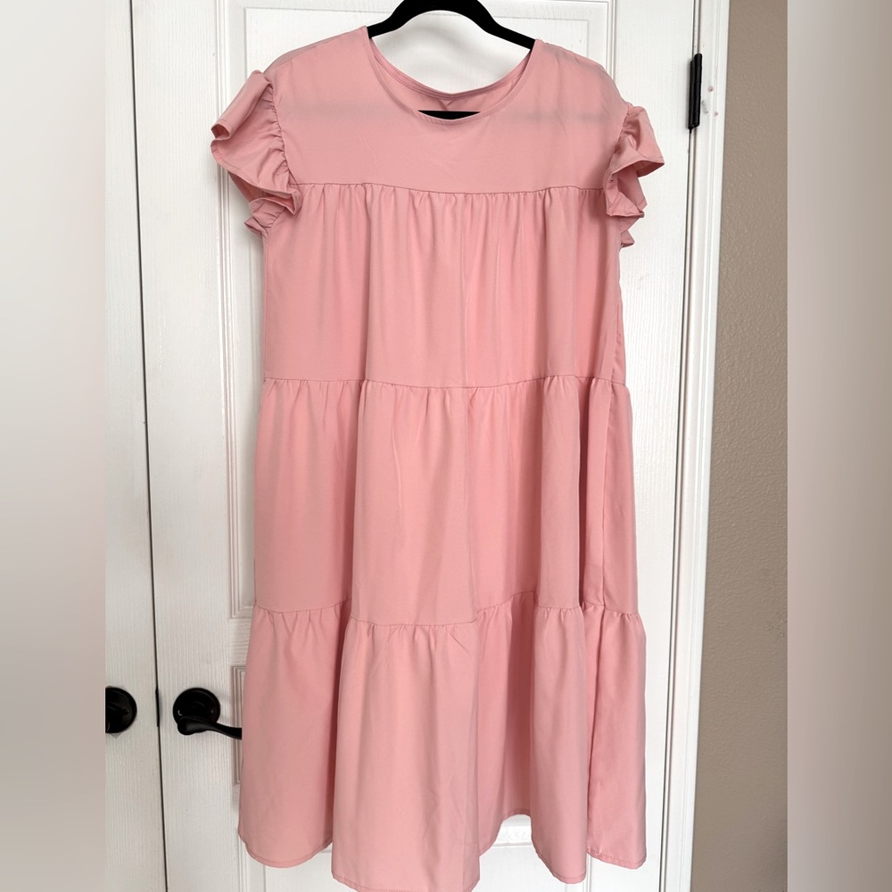 Babydoll soft pink dress, not lined, polyester, knee length